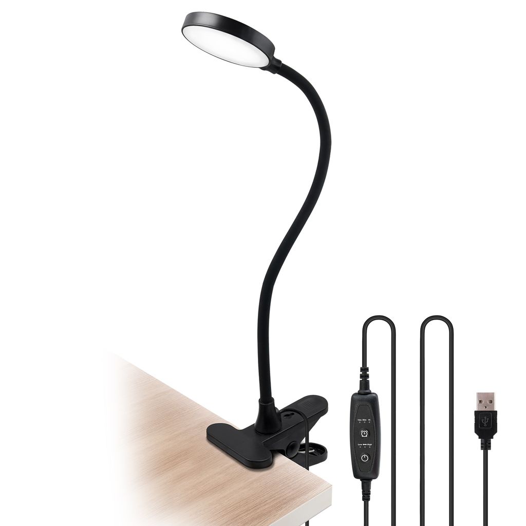LED Klemm Leuchte Leselampe mit 4 LEDs USB Wiederaufladbare Schreibtischlampe DE