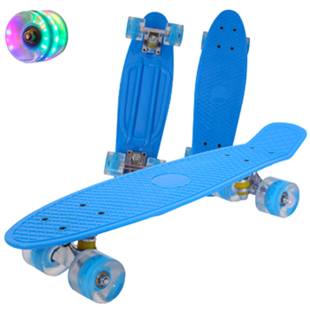 22" LED Skateboard Funboard Miniboard Komplett Board Pennyboard Kinderboard Blau