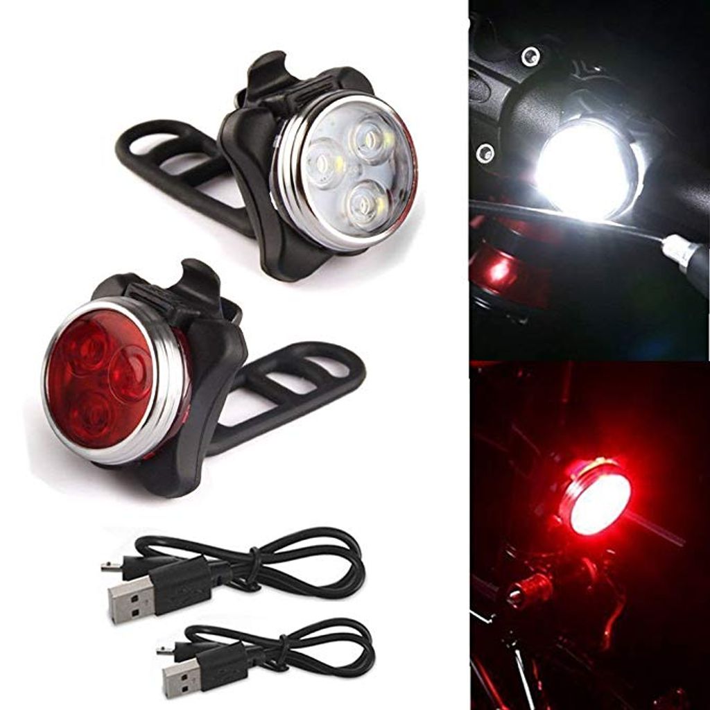 LED Fahrradlicht Set USB Fahrradbeleuchtung Fahrad Scheinwerfer Rücklicht Lampe