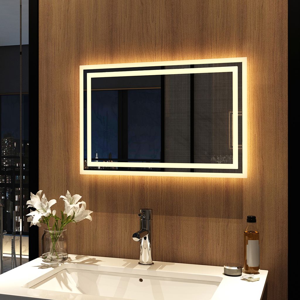 EMKE LED Badezimmerspiegel 40x60cm Badspiegel mit Beleuchtung kaltweiß Lichtspiegel Wandspiegel mit Touch-Schalter