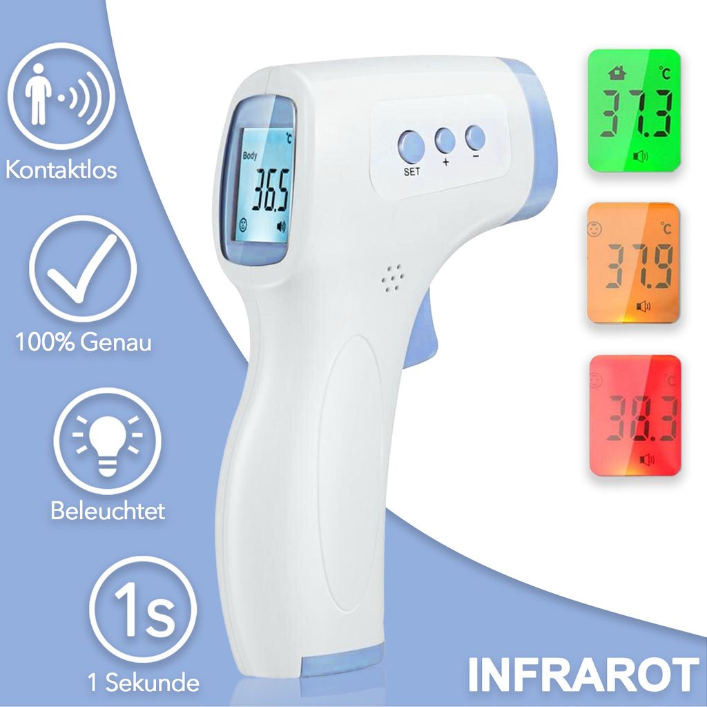 Digital LCD Infrarot Fieberthermometer Stirn und Ohr Kontaktlos Baby Erwachsene