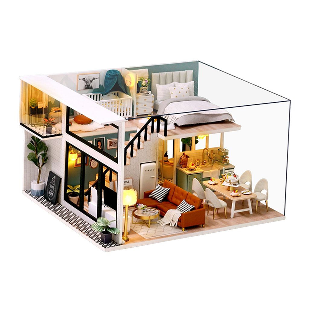1//12 DIY Mini Holzpuppen Miniatur Haus Handwerk Gebäude Zusammenbauen Spielzeug