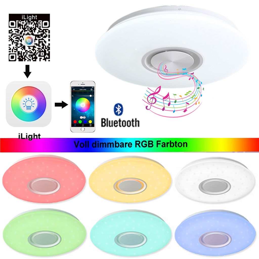 RGB LED Deckenlampe mit Bluetooth Musik Wifi Lautsprecher App Remote Dimmbar 36W