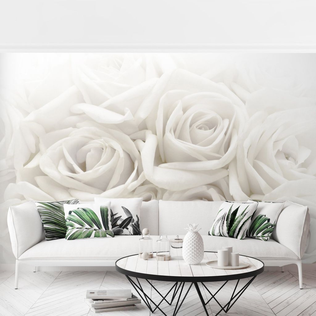 Texture Product photo: The difference between a plain white wall and a white rose wallpaper mural
