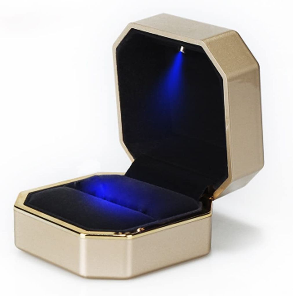 Schwarz LED-Licht Ringschachtel Verlobung Ring Samt Schmuck Etui Box Geschenkbox