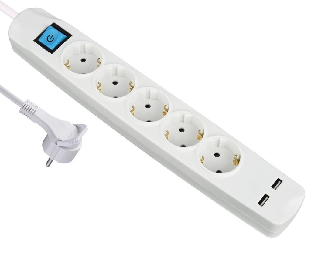 LogiLink Steckdosenleiste 3fach Schalter 2 USB Port weiß Zuleitung 1,5m