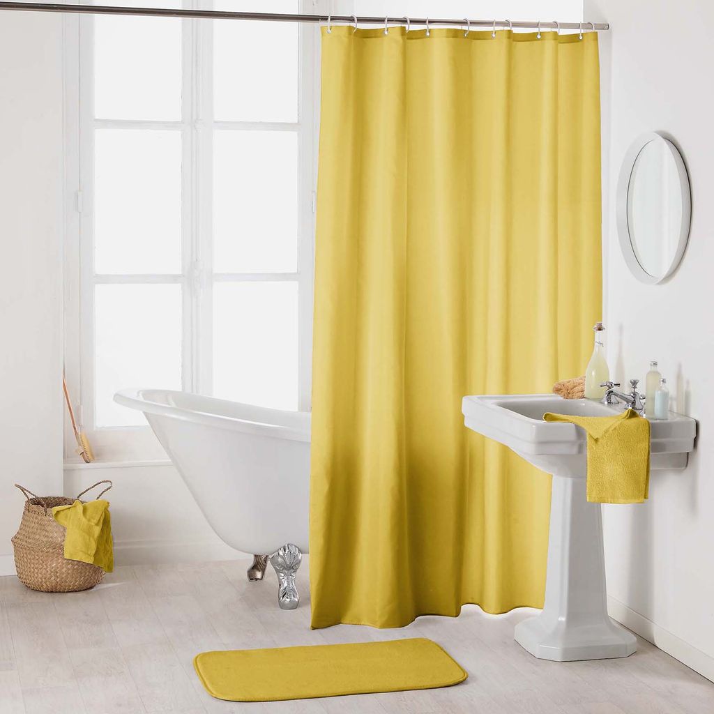 Duschvorhang 180x200 cm gelb wasserdicht Uni Badewannen Vorhang inkl 12 Ringe