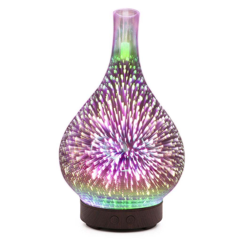 Luftbefeuchter LED Feuerwerk 3D Aroma Diffuser Glas Duftlampe Humidifier NEU