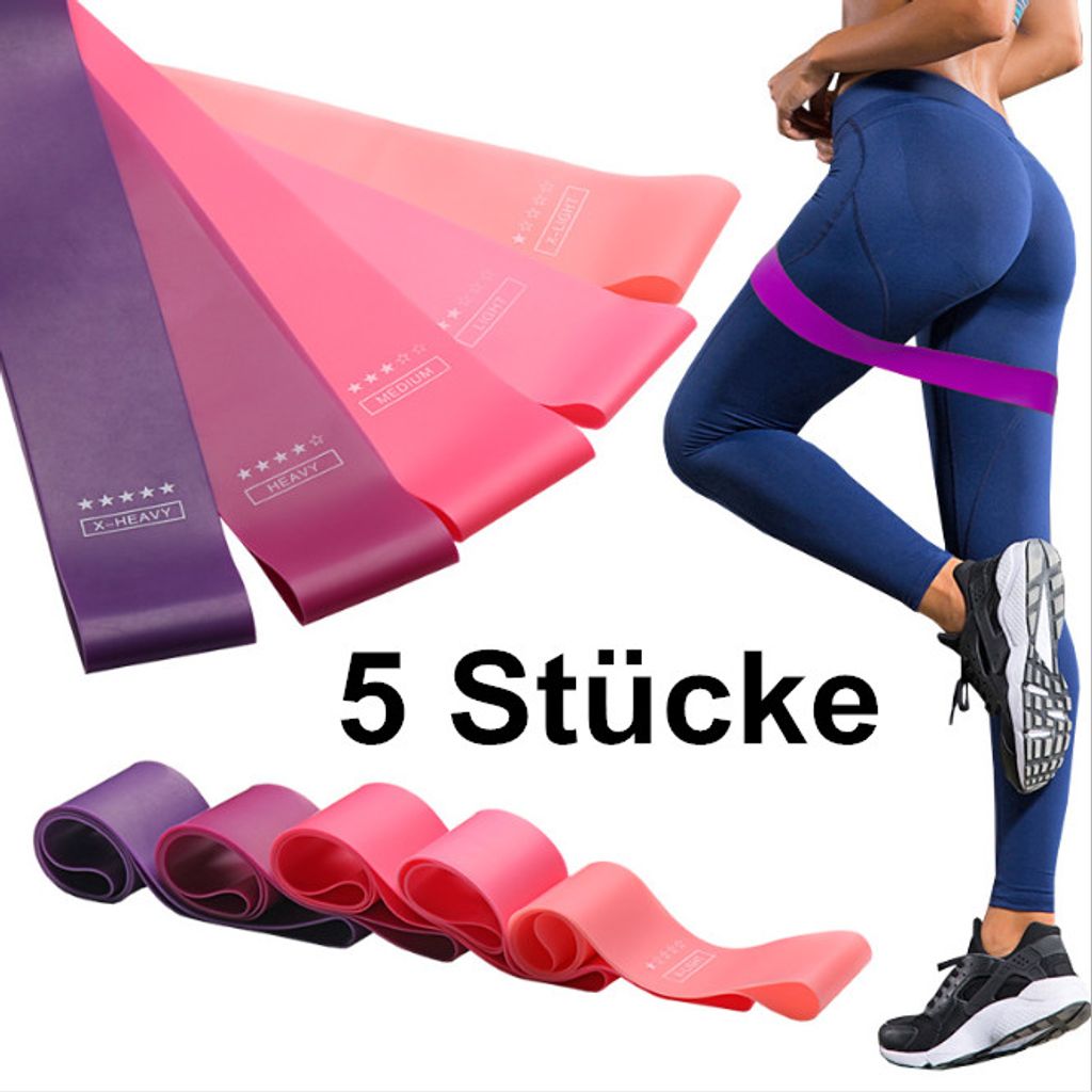 5stk Set Fitnessbänder Trainingsband Fitnessband Gymnastik Yoga Pilates Rosa