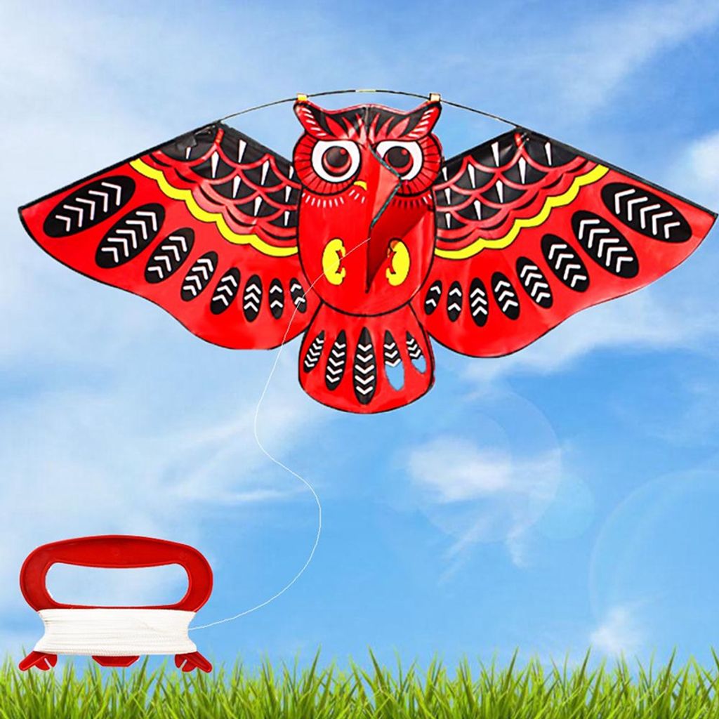 Blau Bunte Cartoon Eule fliegenden Drachen mit Drachen Linie Easy Fly Kite mit 50 mt Linie Spielzeug f/ür Kinder Kinder Geschenk Outdoor-Tool