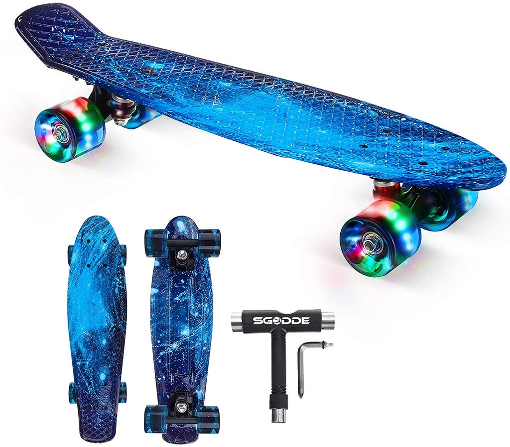 22" LED Skateboard Funboard Miniboard Komplett Board Pennyboard Kinderboard Blau