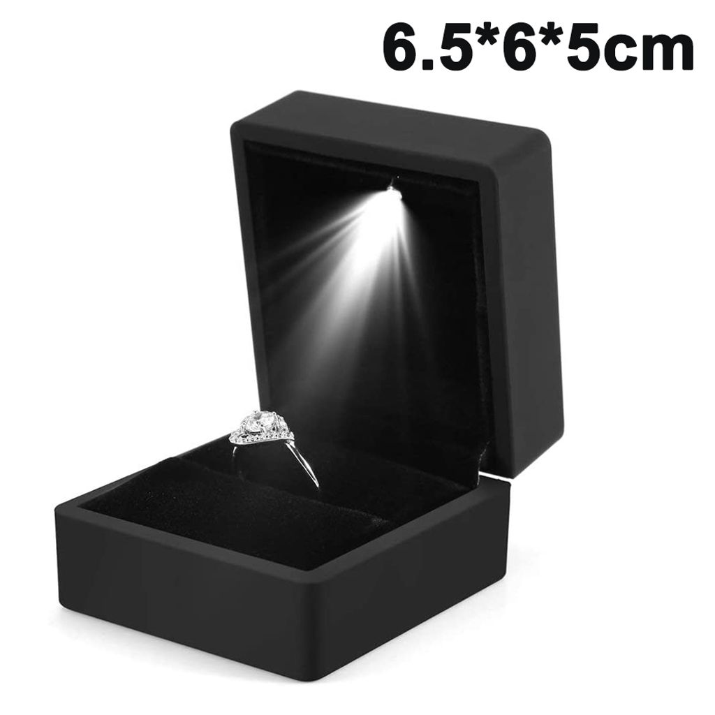 Schwarz LED-Licht Ringschachtel Verlobung Ring Samt Schmuck Etui Box Geschenkbox