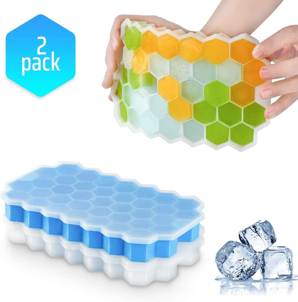 2 Stück Eiswürfelform Silikon Eiswuerfelbehaelter Mit Deckel Ice Tray Ice Cube