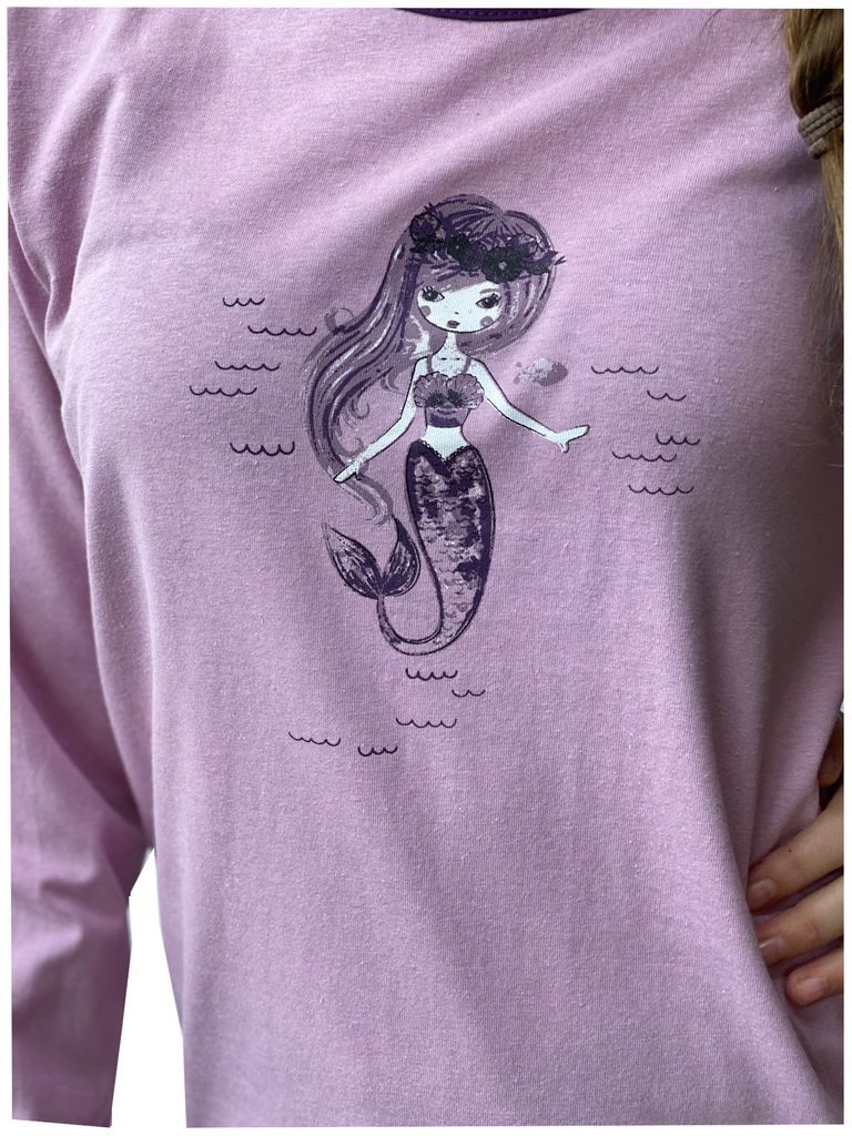 Mädchen Pyjama Schlafanzug langarm mit niedlicher Meerjungfrau als Motiv 63987