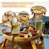 Klappbarer Picknicktisch aus Holz im Freien mit Halter 2 in 1 Weinglasregal