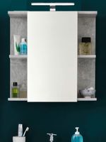 65 x 60 x 12 cm Ausla Spiegelschrank mit Spiegel und LED f/ür Badezimmer H/ängeschrank aus Edelstahl mit 2 Glasb/öden