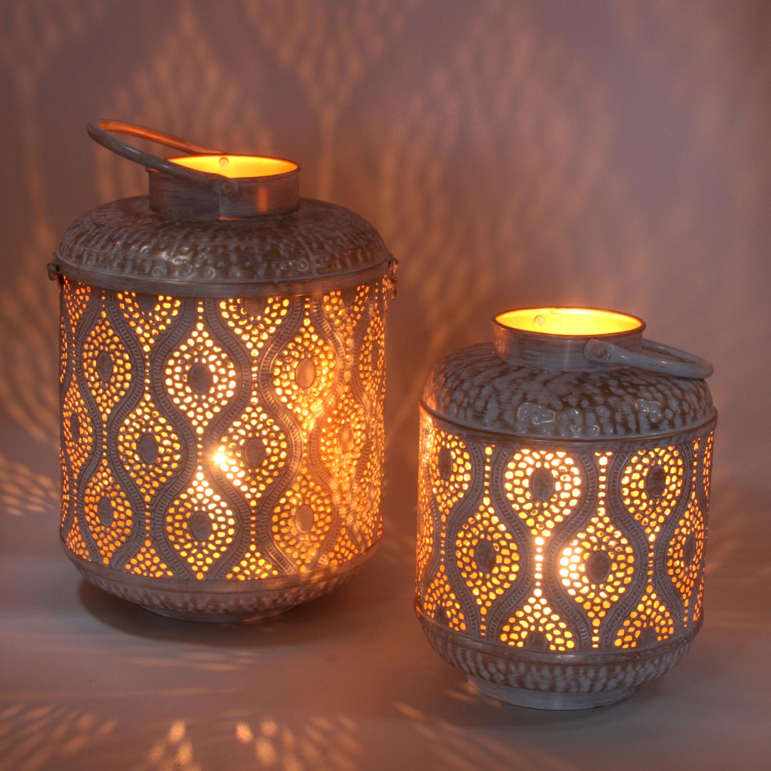 Casa Moro Marokkanische Windlichter 3er Set Navin aus Metall in Antik-Gold Look 3 runde Kerzenhalter Orientalische Teelichthalter wie aus 1001 Nacht WLS505