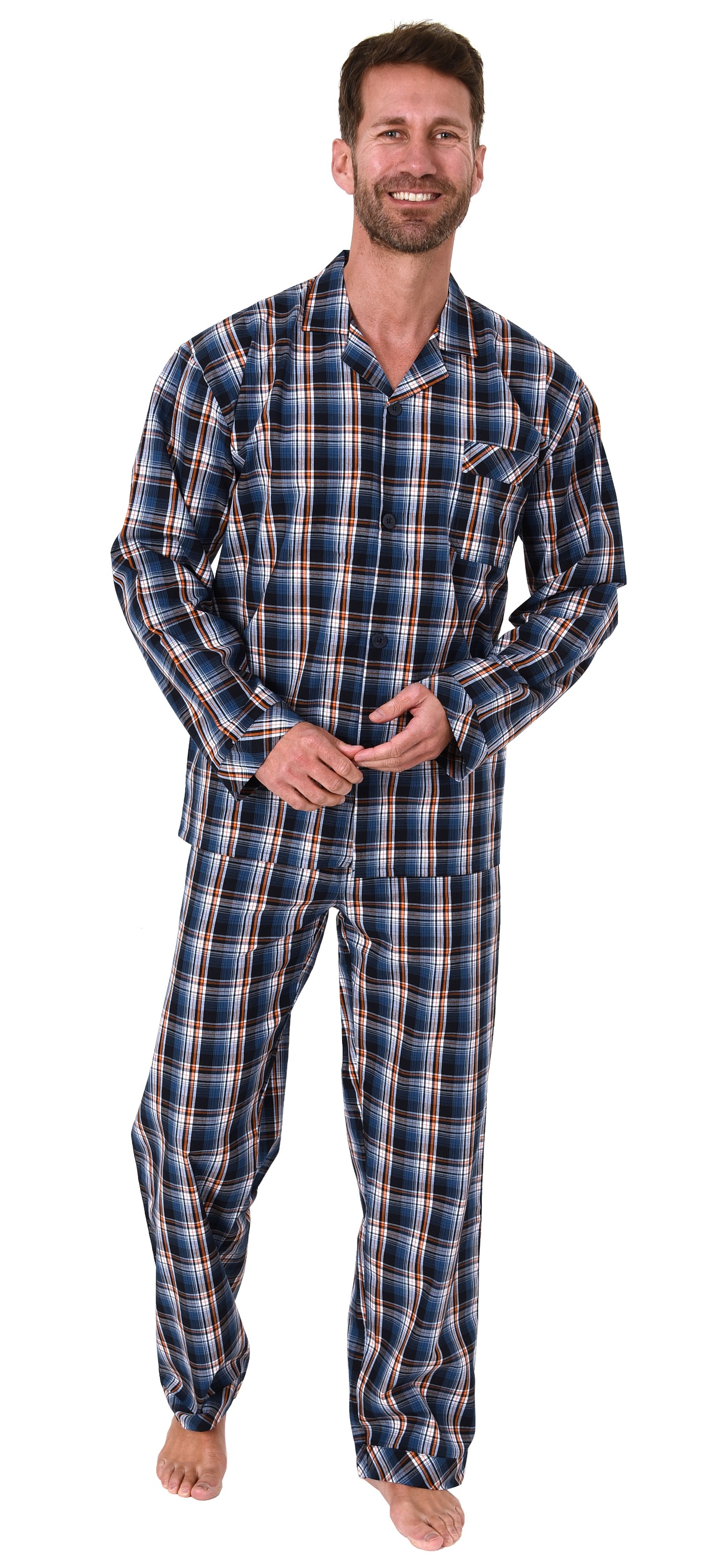 Edler Normann Herren Pyjama Schlafanzug lang mit B/ündchen 70-191 101 90 542 auch in /Übergr/össen bis Gr