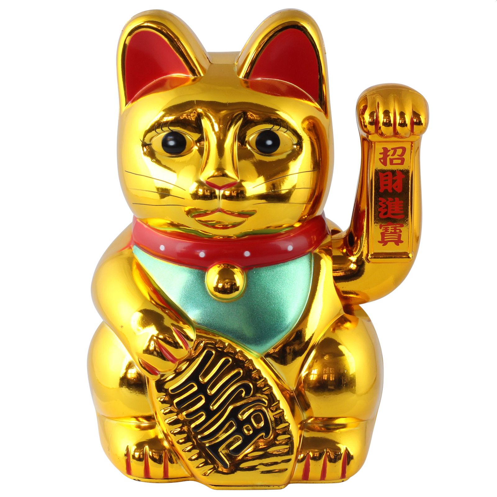 Big Winkekatze Glückskatze Maneki Neko Katze Lucky Cat Gold 20 cm Glücksbringer